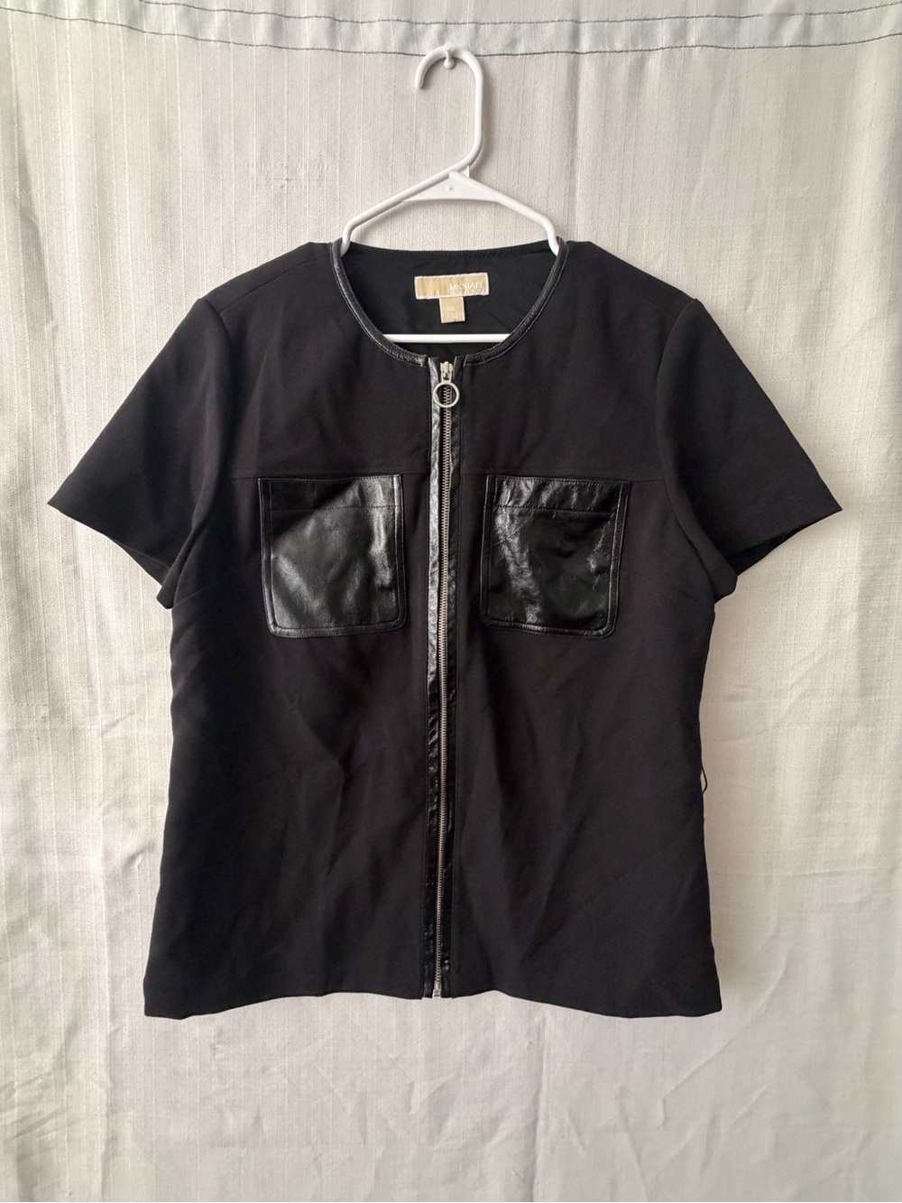 Michael Kors Size 14 Black Zip Front Faux Leather Pocket Top Excellent (A643) - Picture 2 of 14